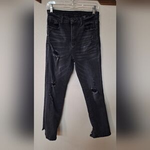 Risen Womens Distressed High Rise Black Skinny Jeans Stretch Crop Size 29